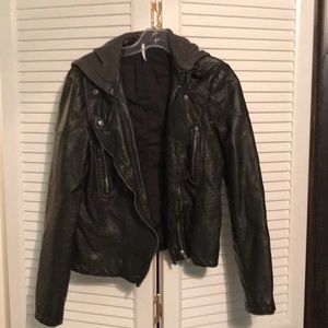Free People leather jacket with hood worn once